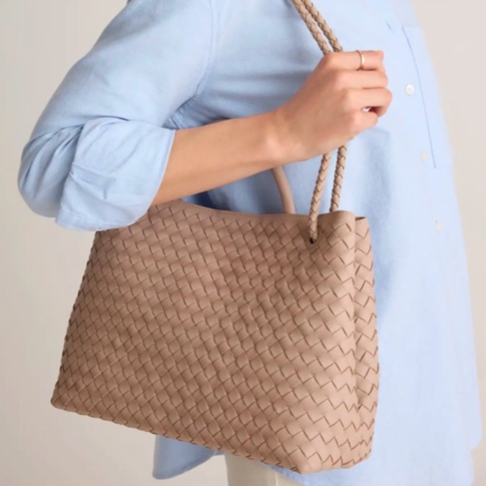 Large Quince Beige Woven Tote/Shoulder Bag - Taupe - Picture 3 of 13